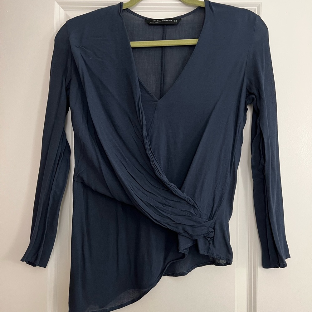 Zara Woman Chiffon Asymmetrical Long Sleeve Top